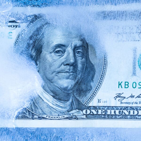 100 Us Dollar Frozen Under A Layer Of Ice For Design Purpose