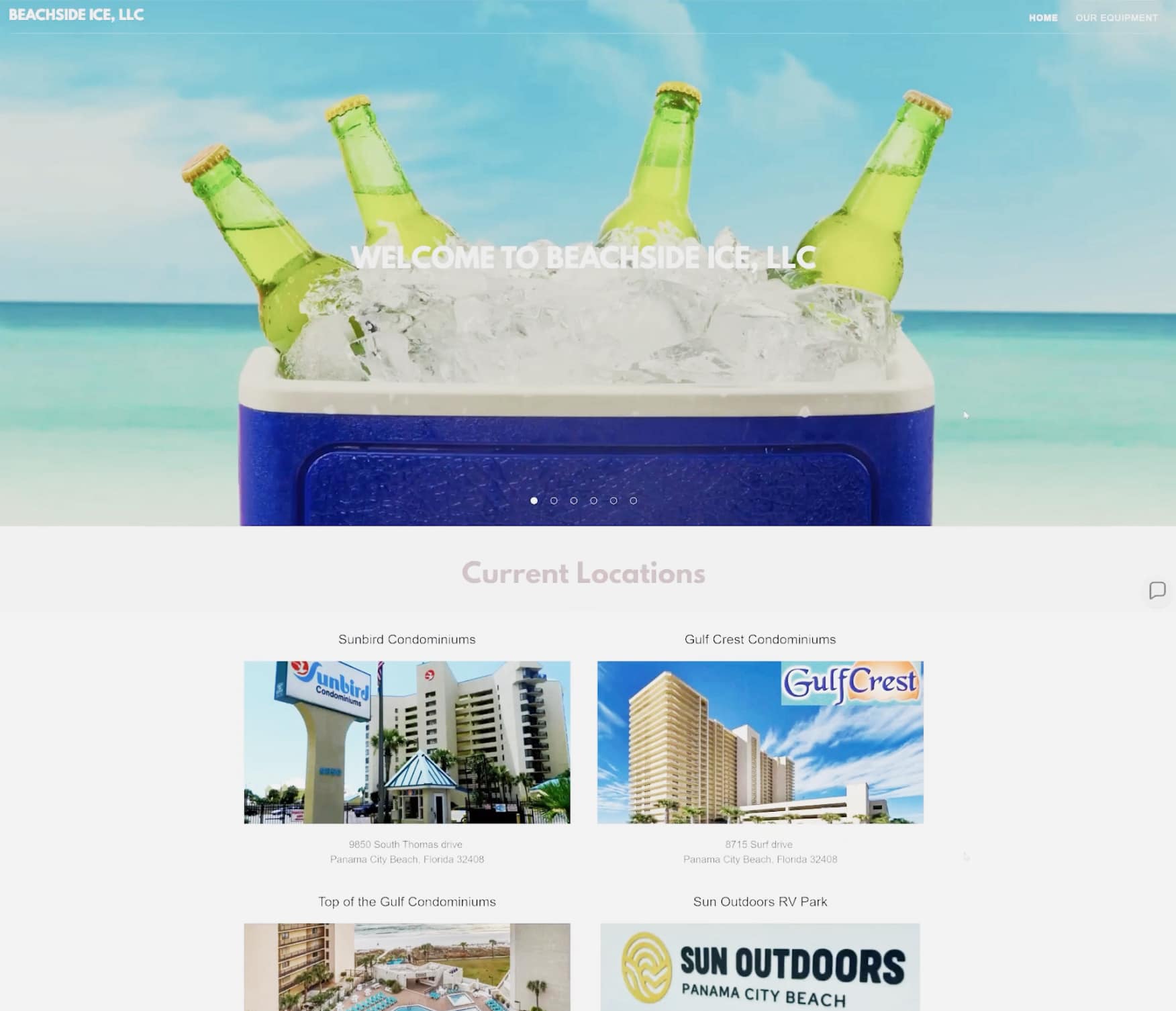 A screenshot of the Beachside Ice, LLC website